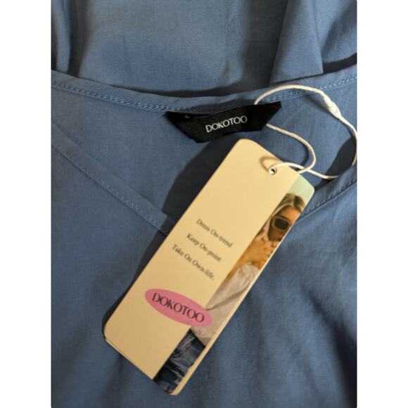 Dokotoo Women's Ruffle Bell Sleeves Peplum Top Relaxed Pullover Size XL Blue NWT - Picture 8 of 9